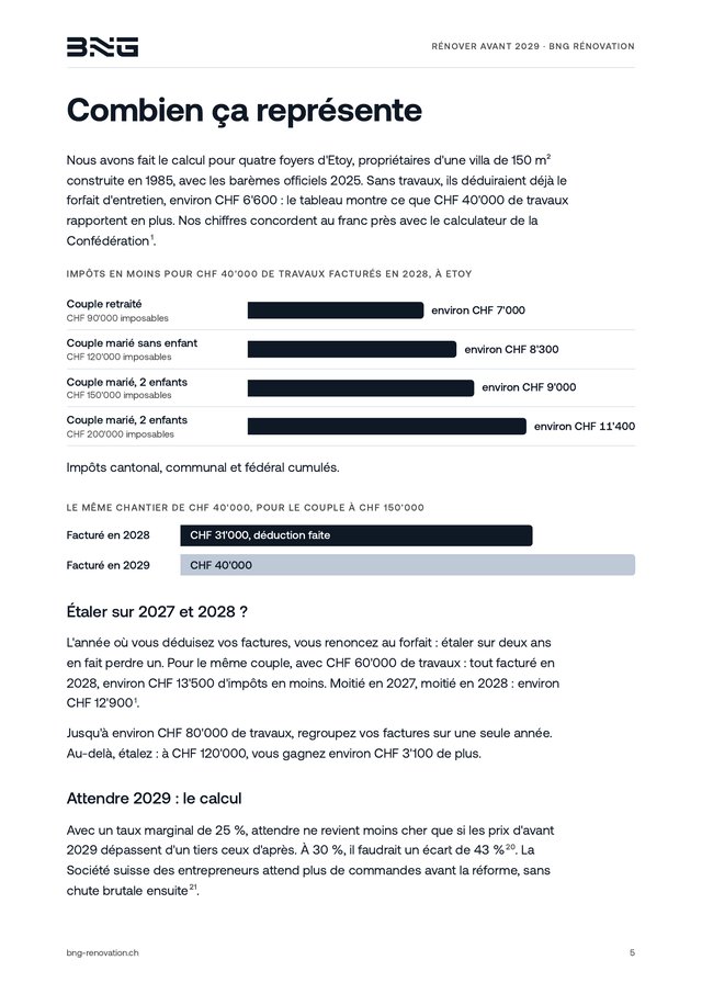 Page 5 du guide : barres des impôts en moins selon le revenu du foyer